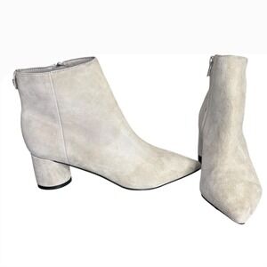 Calvin Klein Light Grey Suede Pointed Toe Block Heel Ankle Boots Women's Size 5M
